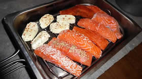 Salmon and halloumi in a Camerons Stove top smoker