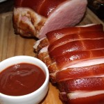 Smoked roasted ham with a smoked damson and cumin sauce - wow!